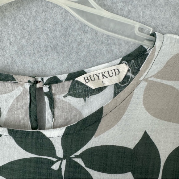 Buykud Dress Womens Large Maxi Green White Gray Cottagecore Oversize Lightweight - Picture 3 of 16